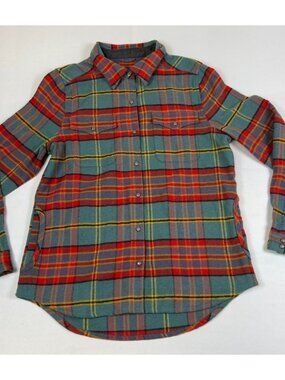 Toad&Co Men M Green Red Plaid Flannel Long Sleeve Button Up Shirt Organic Cotton
